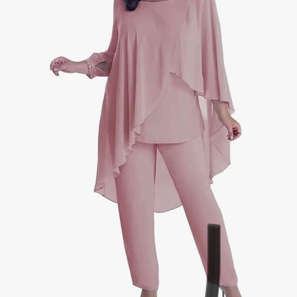 3 PCS Mother of The Bride Dresses Pant Suits Wedding w/Beaded Cloak 3/4 Sleeves